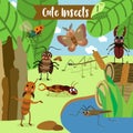 Insect Bug Animal cartoon. Vector illustration. Set 1
