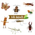 Insect Bug Animal cartoon on white background. Vector illustration. Set 1