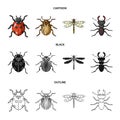 Insect, bug, beetle, paw .Insects set collection icons in cartoon,black,outline style vector symbol stock illustration Royalty Free Stock Photo