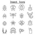 Insect & bug icon set in thin line style