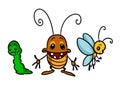 Insect characters beetle butterfly caterpillar cartoon illustration