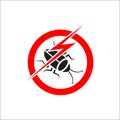 Insect cockroach in red forbidding spark circle. Anti cockroach Insect sign, pest control icon. cockroach pest control stop sign