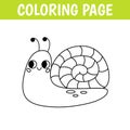 Insect coloring page, cute print with line snail. Printable worksheet with solution for school and preschool.