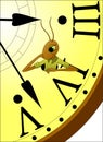 Insect cricket living in a clock Royalty Free Stock Photo