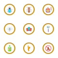 Insect destruction icons set, cartoon style