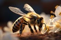 Insect Elegance Realistic depiction of honey bees collecting pollen up close
