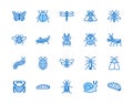 Insect flat line icons set. Butterfly, bug, dung beetle, grasshopper, cockroach, scarab, bee, caterpillar vector Royalty Free Stock Photo
