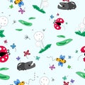 Insect in the flower garden seamless pattern, cute animal cartoon collection,dandelion grass abstract background vector Royalty Free Stock Photo