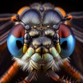 Insect Head Macro Photo, Dragonfly Close-Up, Faceted Eyes, Damselfly Abstract AI Generative Illustration Royalty Free Stock Photo