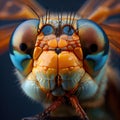 Insect Head Macro Photo, Dragonfly Close-Up, Faceted Eyes, Damselfly Abstract AI Generative Illustration Royalty Free Stock Photo