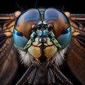 Insect Head Macro Photo, Dragonfly Close-Up, Faceted Eyes, Damselfly Abstract AI Generative Illustration Royalty Free Stock Photo