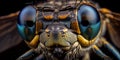 Insect Head Macro Photo, Dragonfly Close-Up, Faceted Eyes, Damselfly Abstract AI Generative Illustration Royalty Free Stock Photo
