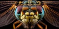 Insect Head Macro Photo, Dragonfly Close-Up, Faceted Eyes, Damselfly Abstract AI Generative Illustration Royalty Free Stock Photo