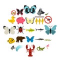 Insect icons set, flat style