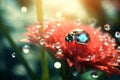 Insect macro daisy summer red green garden nature ladybug plant flower bright blue