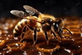 closeup gold honey macro nature yellow background insect medicine pollen bee. Generative AI.