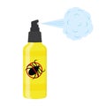 Insect repellent lotion with spray steam and killing mite sign. Anti tick agent isolated on white background. Lyme