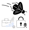 Cybersecurity Threats Malware and Financial Risks Highlighted with Insect and Safety Icons Royalty Free Stock Photo