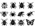 Insect Silhouette Bundle Black Vector Set Beetle Bee Spider Ant Butterfly Bug Icons for Cricut Cutting Engraving Stencils Royalty Free Stock Photo