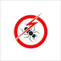 Insect termite in red forbidding spark circle. Anti termite Insect sign, pest control icon. termite pest control stop sign