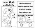 Insect theme Read and color page for kids. Educational game for children. Reading Comprehension Worksheet for pre school