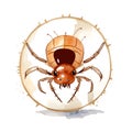 Insect, Tick in cartoon style. Insect Tick isolated on white background. Watercolor drawing, hand-drawn in watercolor. For