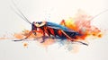 Insect in watercolor art style. A cockroach amidst vivid watercolor stains. Beetle. Concept of biological illustration