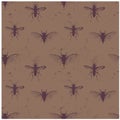 Insect world vintage worn out seamless pattern Royalty Free Stock Photo
