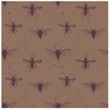 Insect world vintage worn out seamless pattern Royalty Free Stock Photo