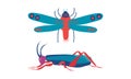 Insects as Hexapod Flying Creature with Jointed Legs and Pair of Antennae Vector Set