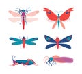 Insects as Hexapod Flying Creature with Jointed Legs and Pair of Antennae Vector Set Royalty Free Stock Photo