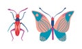 Insects as Hexapod Flying Creature with Jointed Legs and Pair of Antennae Vector Set
