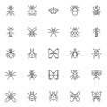 Insects and bugs outline icons set