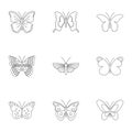 Insects butterflies icons set, outline style