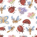 Insects butterfly ladybug and dragonfly sketch colored bright for kids Royalty Free Stock Photo