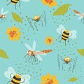 Insects characters, mosquito and bee patterns Royalty Free Stock Photo