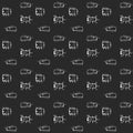 Insects doodle seamless pattern, background with bug, fly, butterfly, ladybug, dragonfly, wasp, centipede black background