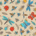 Insects doodle pattern