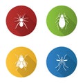 Insects flat design long shadow glyph icons set