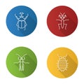 Insects flat linear long shadow icons set