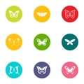 Insects flying icons set, flat style