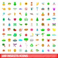 100 insects icons set, cartoon style