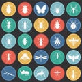 Insects icons set on color circles black background for graphic and web design, Modern simple vector sign. Internet concept. Royalty Free Stock Photo