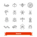 Insects and pest extermination thin line icons set