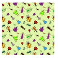 Insects. Seamless pattern for weaving packaging covers backgrounds. Ladybug. Beetles. Cute cartoon funny character doodle. Flat