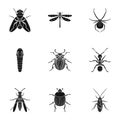 Insects set icons in black style. Big collection of insects vector symbol stock illustration Royalty Free Stock Photo