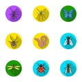 Insects set icons in flat style. Big collection of insects vector symbol stock illustration Royalty Free Stock Photo