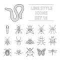 Insects set icons in outline style. Big collection of insects vector symbol stock illustration Royalty Free Stock Photo