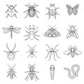 Insects set icons in outline style. Big collection of insects vector symbol stock illustration Royalty Free Stock Photo