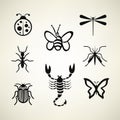 Insects set vector illustration bee, scorpion, ant, mosquito, butterfly, dragonfly and colorado beetle